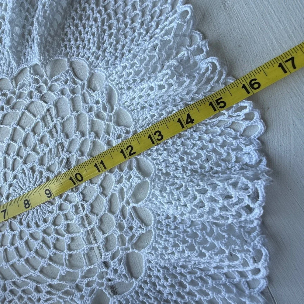 Vintage Handmade Crochet Doily Set White Cream Lace Table Decor 2pc